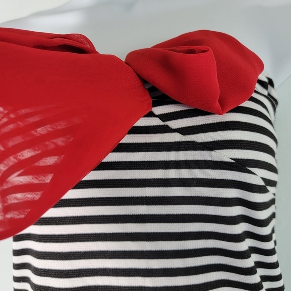 Celine By Champion Women's Strapless One Piece Swimsuit Sz M Black Striped Bow - Picture 5 of 12